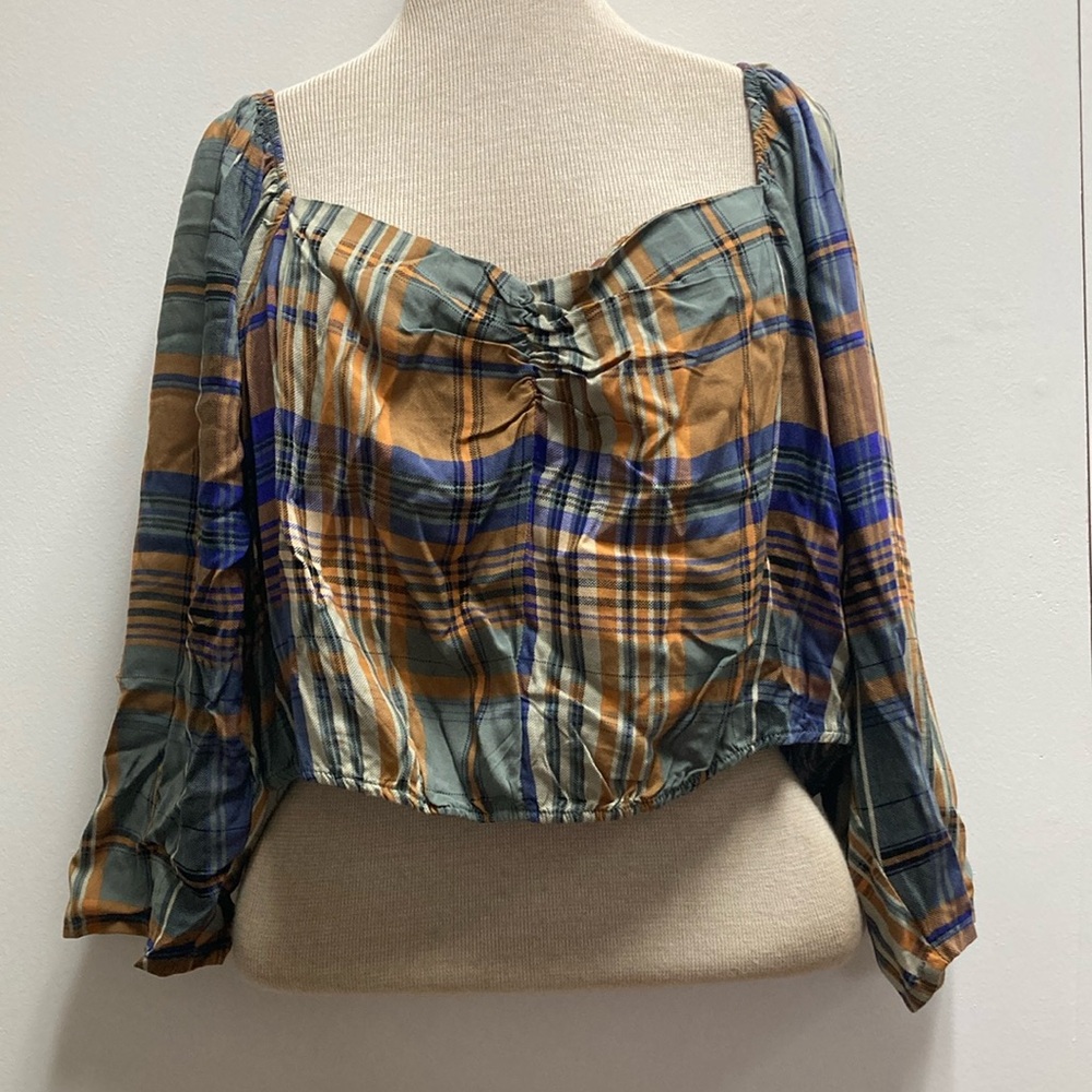 Plaid Women's Crop Top in Green, Blue, and Brown